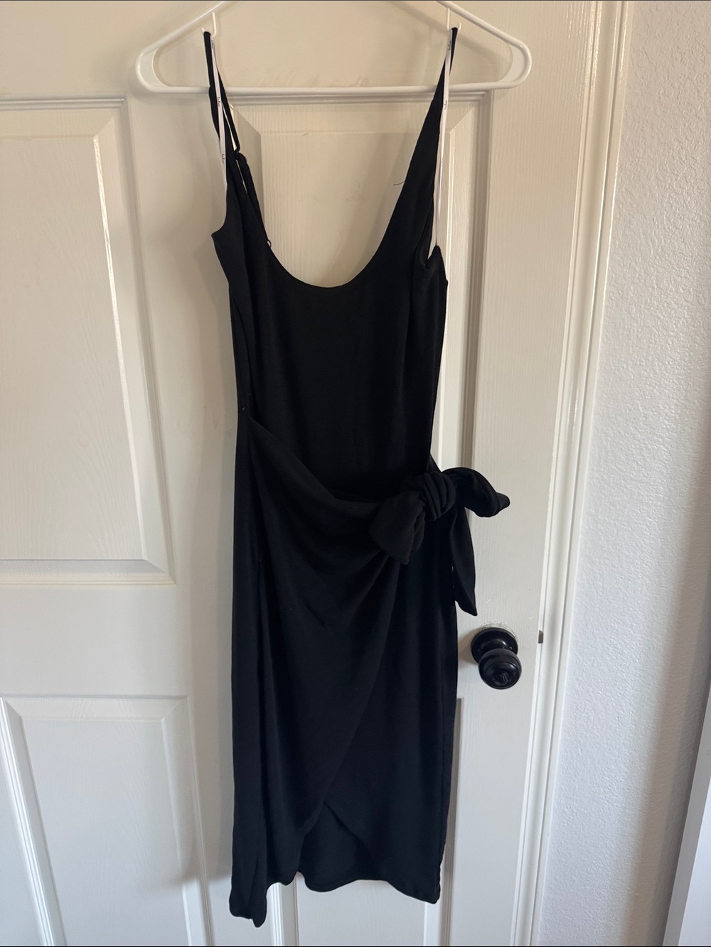 Lulu's Black Slip Midi Dress with Side Bow